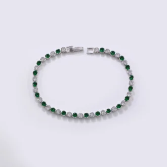 צמיד טניס כסף מעוטר באבן ירוקה וברקת, מתנה מושלמת לכל אירוע.