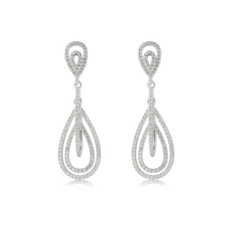 עגילים צמודים מכסף עם עיצוב דמוי טיפה וקישוטים מבריקים, מתאימים לכל אירוע.