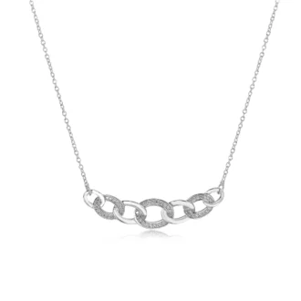 שרשרת כסף עדינה עם קישורים מעוטרים ביהלומים קטנים, תכשיט אלגנטי לכל אירוע.