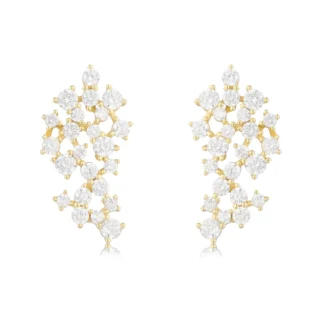 עגילים צמודים מזהב עם אבני חן נוצצות, מתאימים לסיטונאות תכשיטים בסגנון יוקרתי.