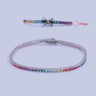 צמיד טניס כסף עם אבני צבע מרהיבות, מתאים לסיטונאות תכשיטי כסף.