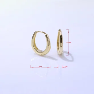עגילים צמודים מזהב במידות 15x17.5 מ"מ, מתאימים לסיטונאות תכשיטים ייחודיים.