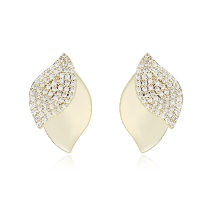 עגילים צמודים כסף בעיצוב עלים, משובצים באבני חן, מושלמים לתכשיטים בסיטונאות.