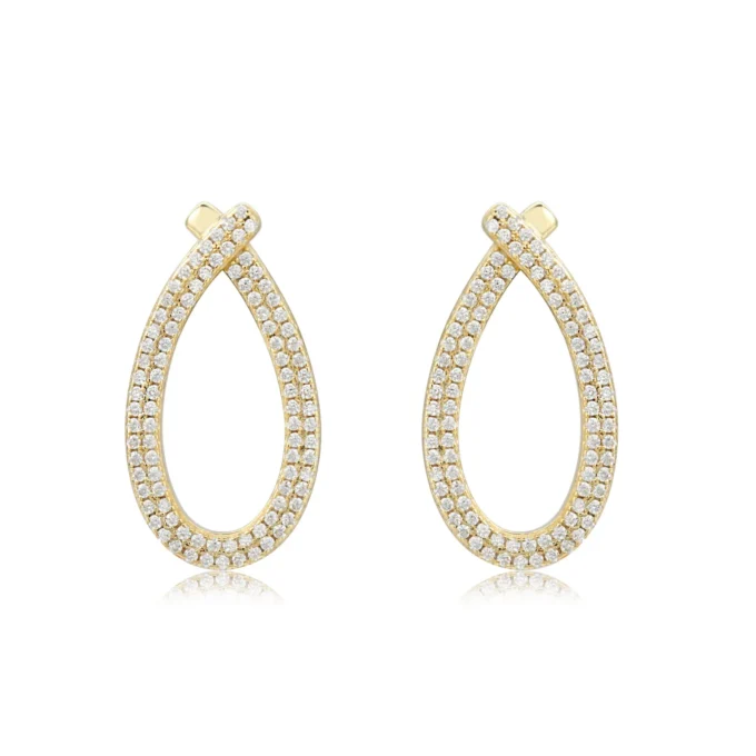 עגילים צמודים כסף בעיצוב טיפה עם אבני חן זוהרות, מתאימים לסיטונאות תכשיטים.