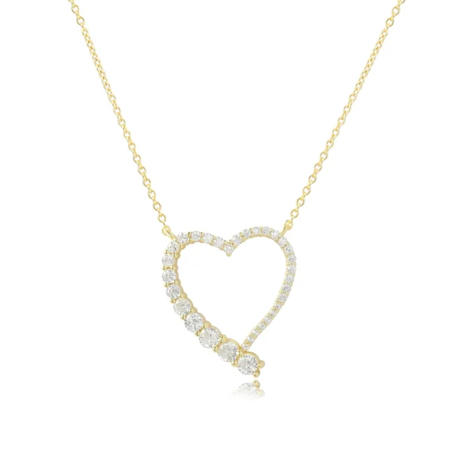 שרשרת עם תליון בצורת לב, מעוטרת באבני חן נוצצות, מתאימה לתכשיטים בסיטונאות.