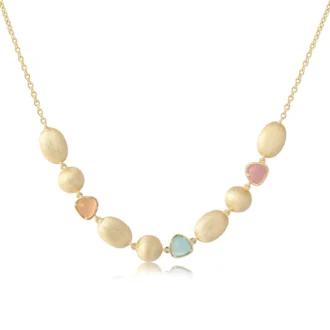 שרשרת זהב עם חרוזים צבעוניים בצורות לב, תכשיטים בסיטונאות לאירועים מיוחדים.